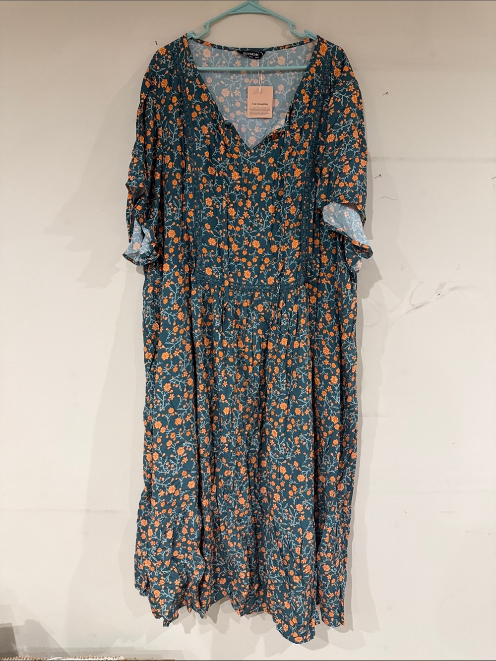 BloomChic Teal Maxi Dress with Orange Floral Print